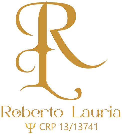 Logotipo de Roberto Lauria, monograma RL dourado com o registro CRP 13/13741